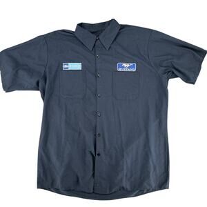 Ford Mustang Blue Pit Mechanic Button Down Work Crew Shirt Official Licensed XL